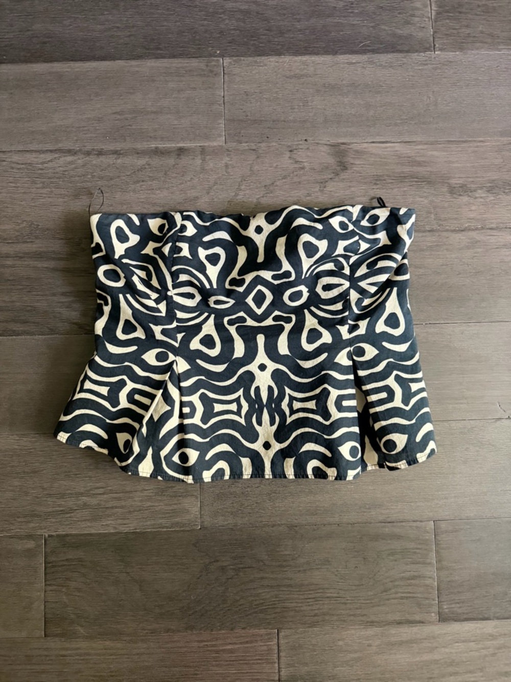 Zara Blue and Cream A-Line Strapless Top